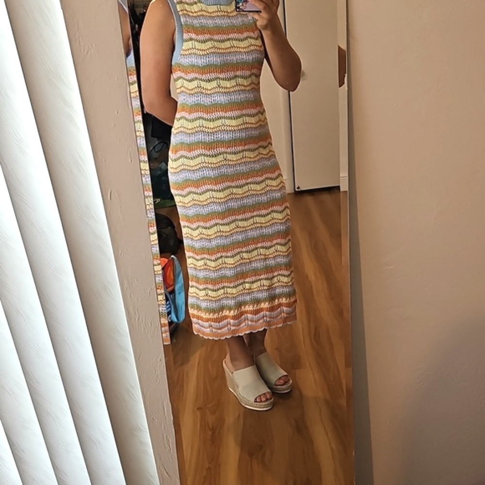 Sleeveless Pastel Stripe Knit Maxi Dress
